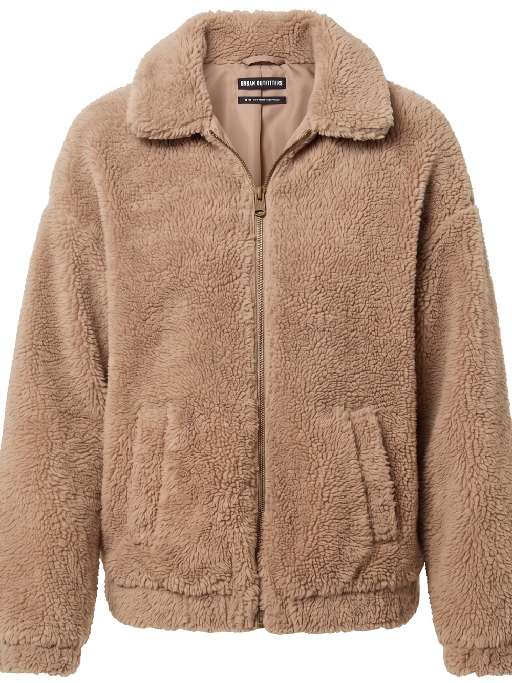 Urban Outfitters Teddy Fleece Jacket Tan Sherpa Oversized Full Zip Cozy XS